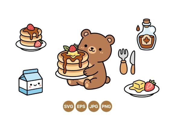 Download Cute Bear Pancake Clipart Set - Pancake clipart Collection