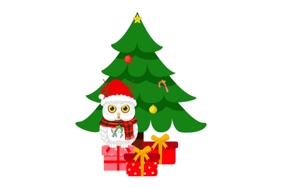 Download Cute Owl with Santa Hat &amp; Christmas Tree - Premium Resources