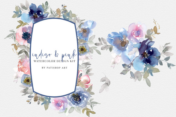 Download Indigo and Pink Watercolor Clipart Set - Premium Resources